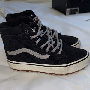 Vans Kids Black and Gray High-Top Checkerboard Sneakers